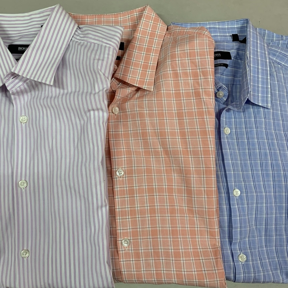 Lot of 3 BOSS Hugo Boss sharp fit dress shirts 
size 16 1/2 x 34-35 EPC